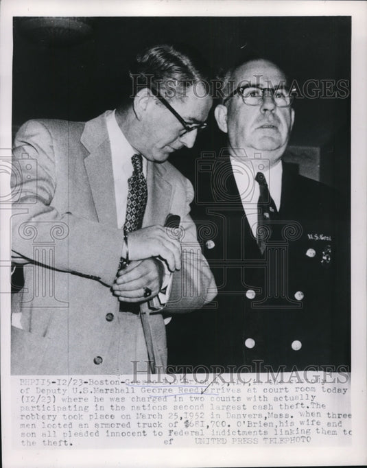 1954 Press Photo George O'Brien, George Reed Arrives in Court for Robbery Charge