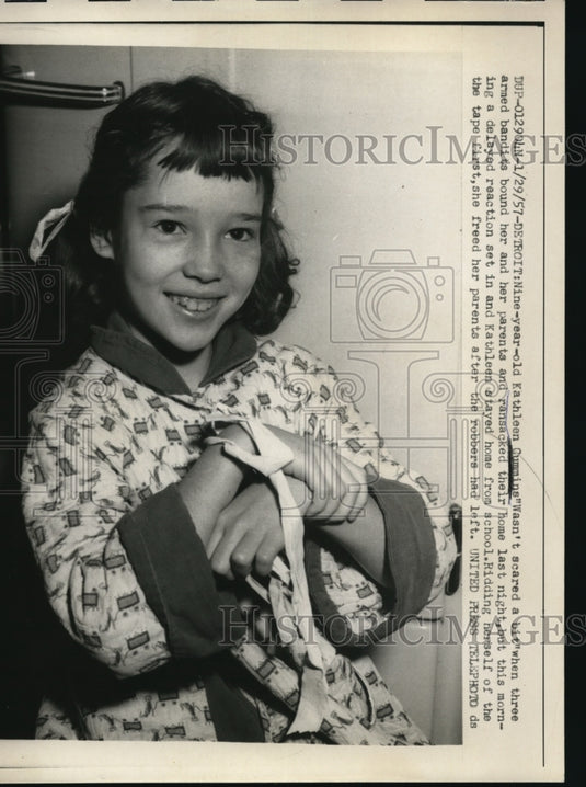 1957 Press Photo Kathleen Cummins Nine-Year-Old of Robbed Detroit Home