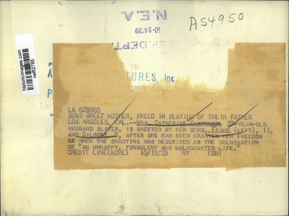 1939 Press Photo Catherine Costello w/ Sons after Released form Murder Charges