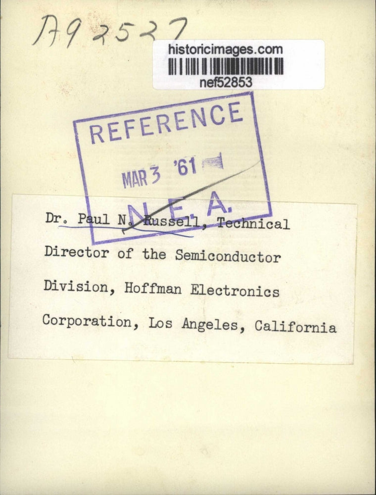 Load image into Gallery viewer, 1961 Press Photo Dr. Paul N. Russell of Hoffman Electronics Corporation
