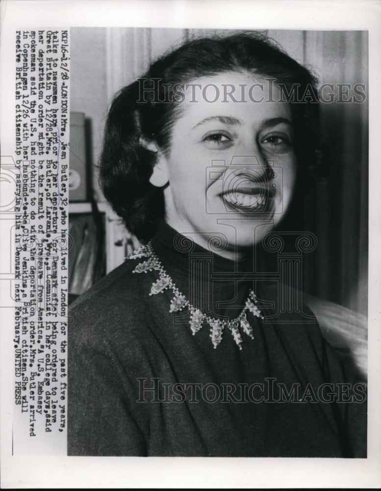1954 Press Photo Jean Butler Interviewed Before London Deportation to Denmark