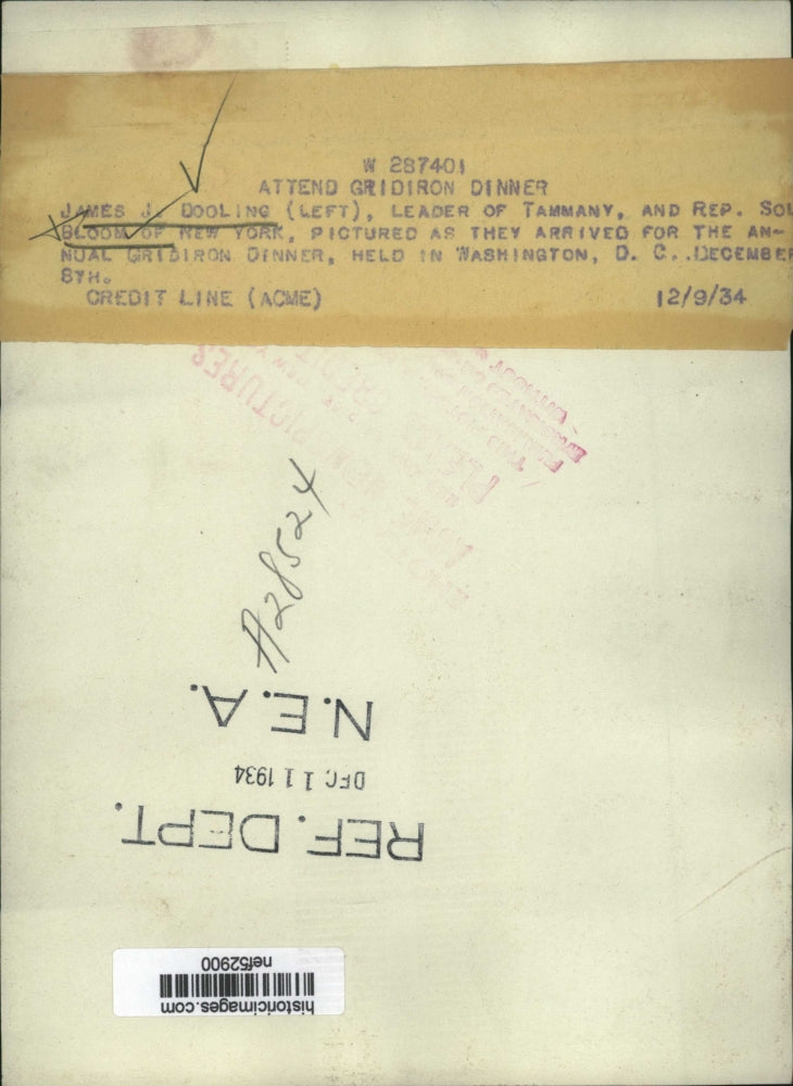 1934 Press Photo James J. Dooling, sol Bloom at Gridiron Dinner, Washington D.C.