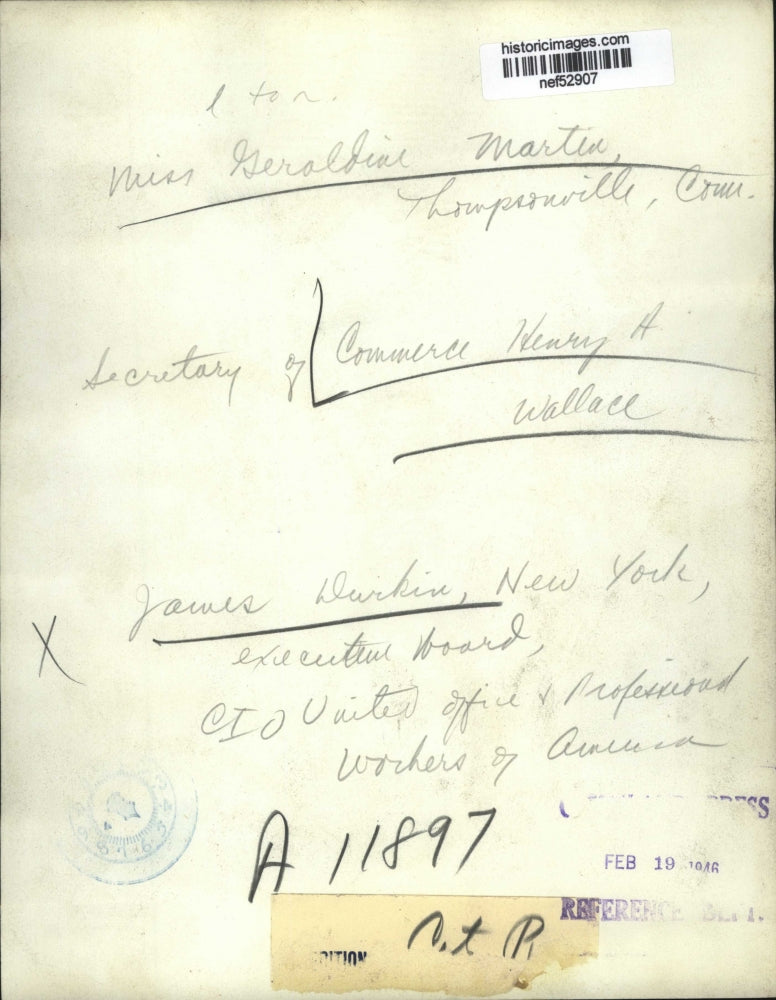 1946 Press Photo Geraldine Martin, Henry A. Wallace, James Durkin of CIO