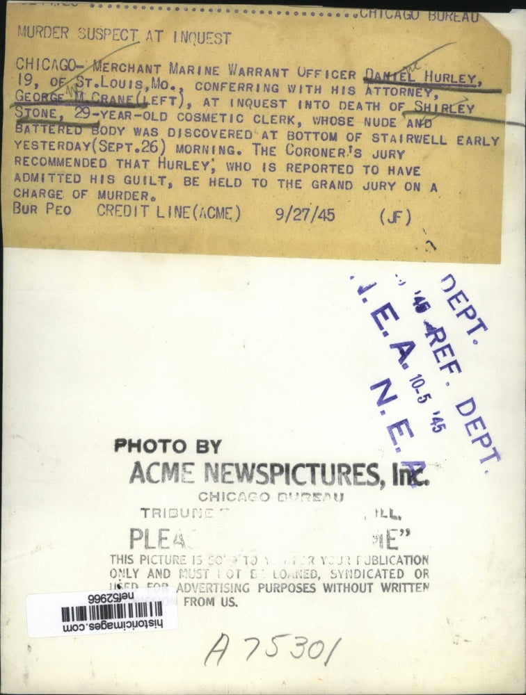 1945 Press Photo Daniel Hurley at inquest into death of Shirley Stone