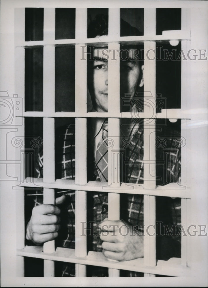 1938 Press Photo Joseph Ugarte locked up for bank holdup where two were killed