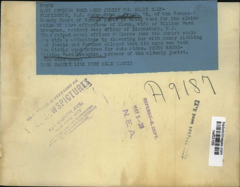 Load image into Gallery viewer, 1928 Pres Photo William Brougham Sues Judge John Frech for Affection Alienation
