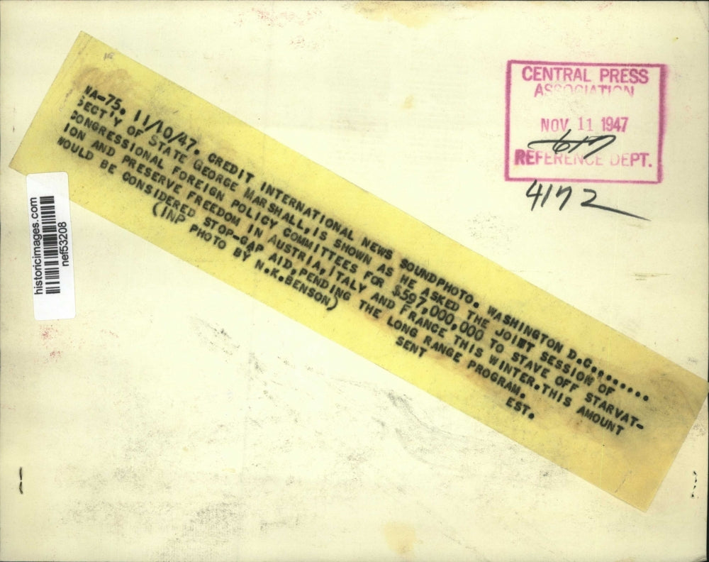 1947 Press Photo George Marshall Joint Session of Congressional Foreign Policy