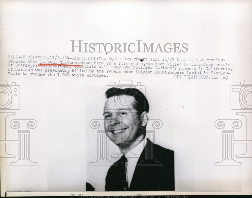 1964 Press Photo Dr Paul Carlson Killed by Congolese Rebels in Stanleyville