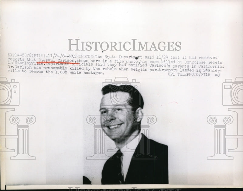 Load image into Gallery viewer, 1964 Press Photo Dr Paul Carlson Killed by Congolese Rebels in Stanleyville
