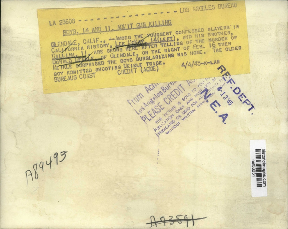 1945 Press Photo Lee McKay 14 Years Old is Among Youngest Confessed Slayers