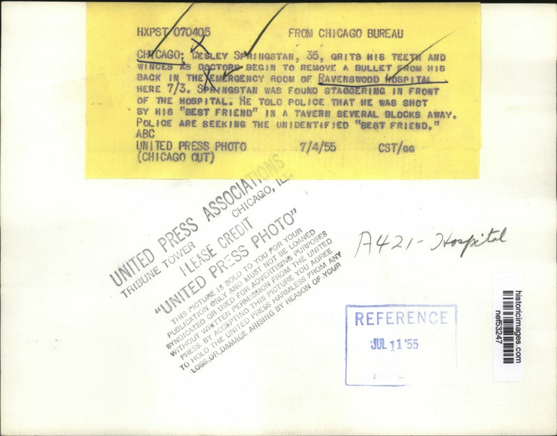 Load image into Gallery viewer, 1955 Press Photo Bullet Removed from Wesley Springstan at Ravenswood Hospital
