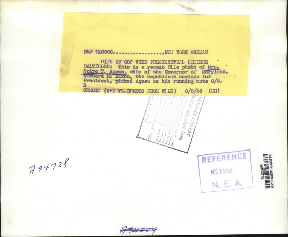 1968 Press Photo Mrs Judy Agnew Wife of Richard Nixon Running Mate Spiro Agnew