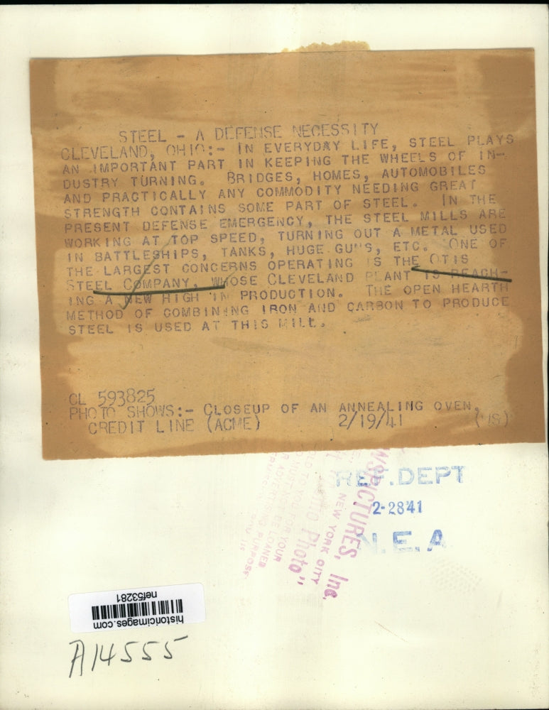 1941 Press Photo Annealing Oven at Otis Steel Company, Cleveland, Ohio