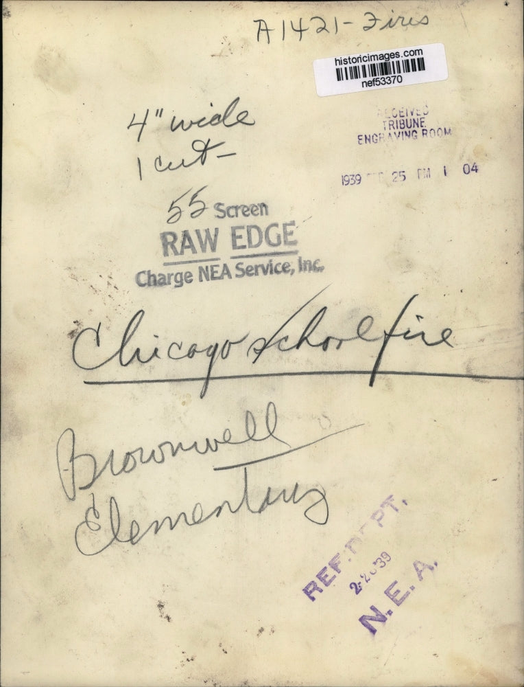 1939 Press Photo Fire at Brownwell Elementary School Chicago - nef53370