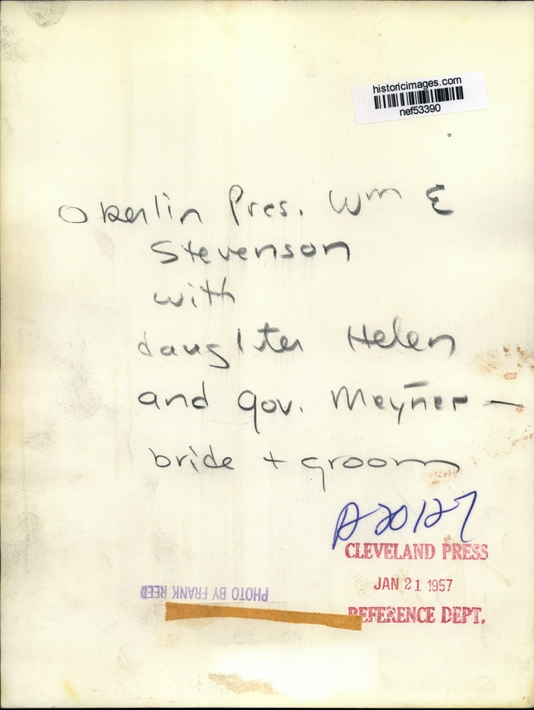 1957 Press Photo William E. Stevenson, Daughter helen, Robert B. Meyner