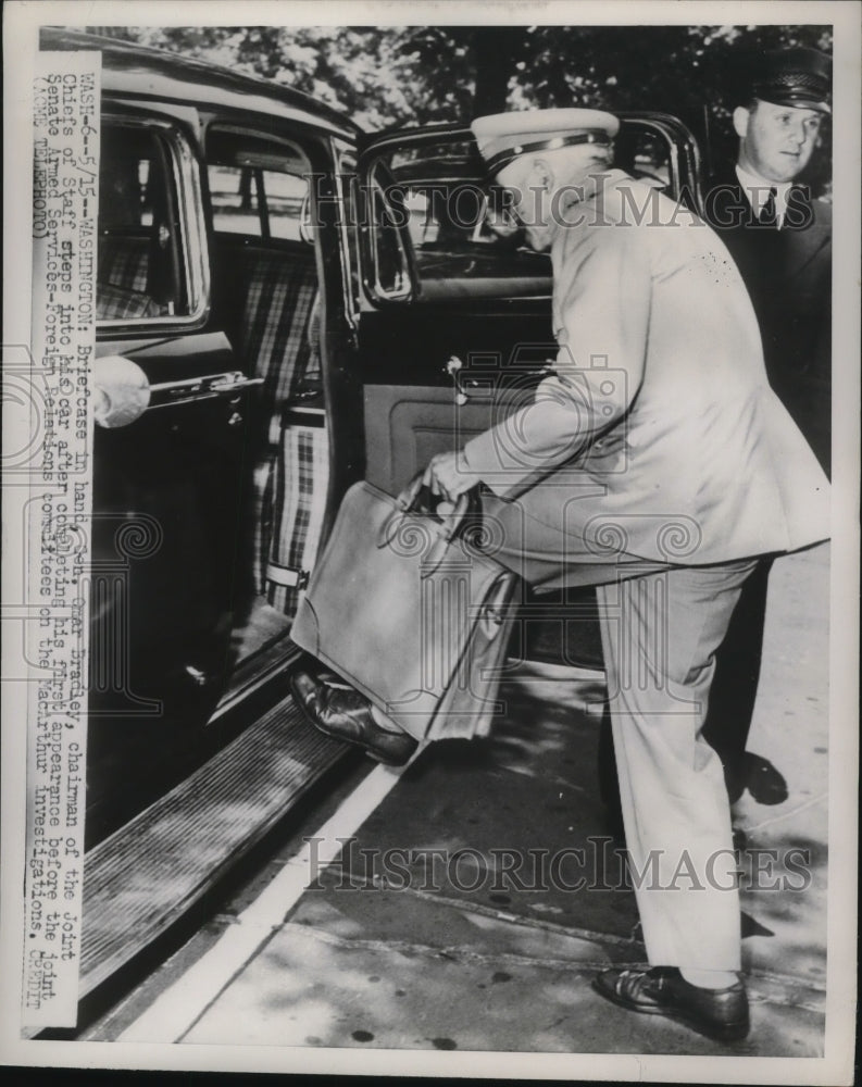1951 Press Photo General Omar Bradley Leaving MacArthur Investigation Washington- Historic Images