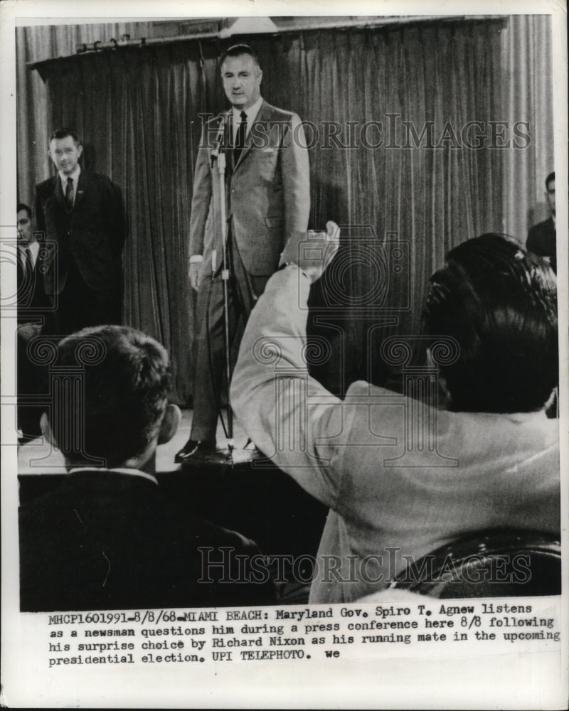 1968 Press Photo Governor Spiro T. Agnew Press Conference, Miami Beach, Florida