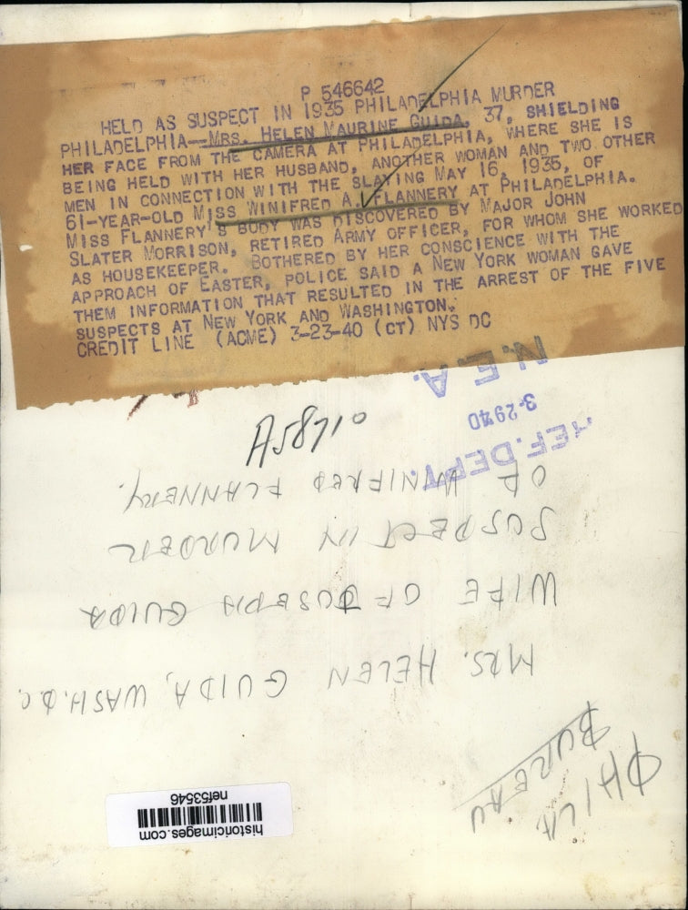 1940 Press Photo Helen Maurine Guida shielding her face from the camera