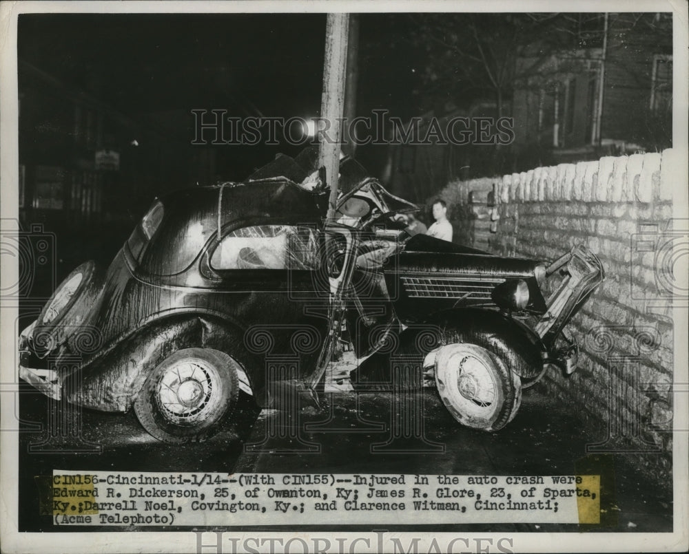 1950 Press Photo Dickerson, Glore, Noel, Whitman injured in auto crash