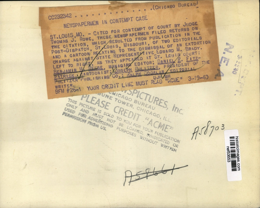 1940 Press Photo Newspapermen Cited for Contempt of Court by Judge J. Rowe