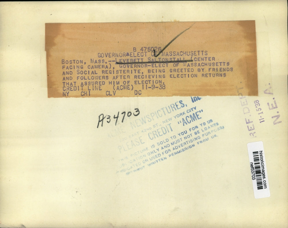 1938 Press Photo Leverett Saltonstall being greeted by friends and followers