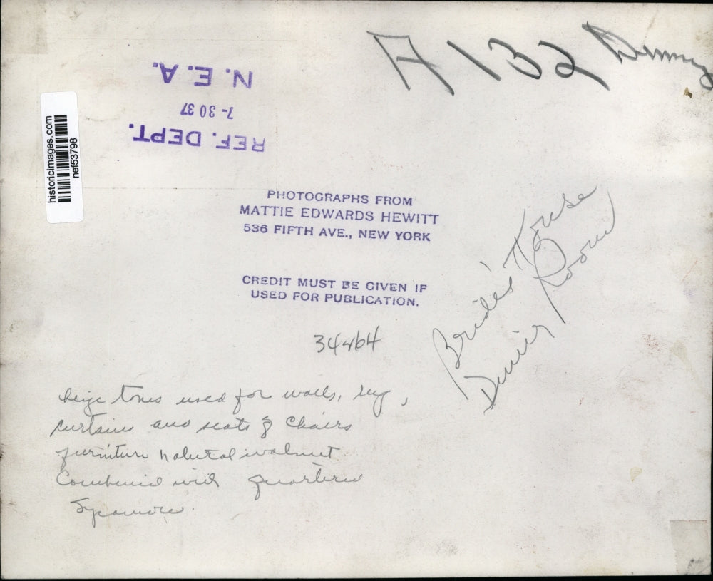 1937 Press Photo Dining Room - nef53798