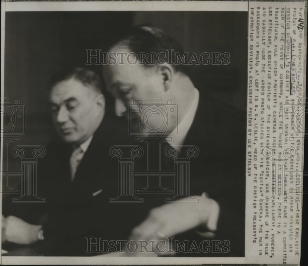 1954 Press Photo R.A. Rab Butler, Sir Winston Churchill at House of commons