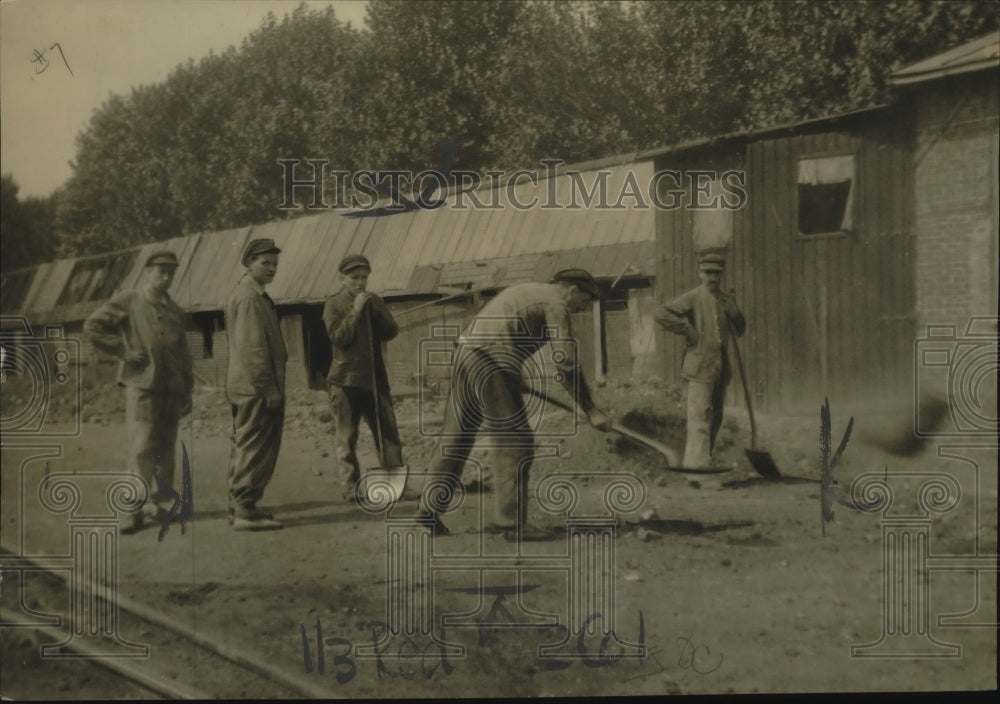 1928 Press Photo Steel Plant Yard Workers in North France - nef53997