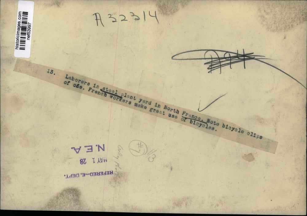 1928 Press Photo Steel Plant Yard Workers in North France - nef53997