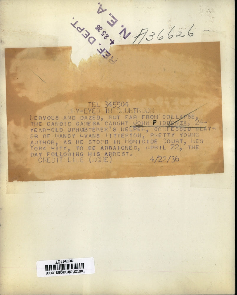 1936 Press Photo John F. Iorenza Confessed Flayer of Nancy Evans Litterton