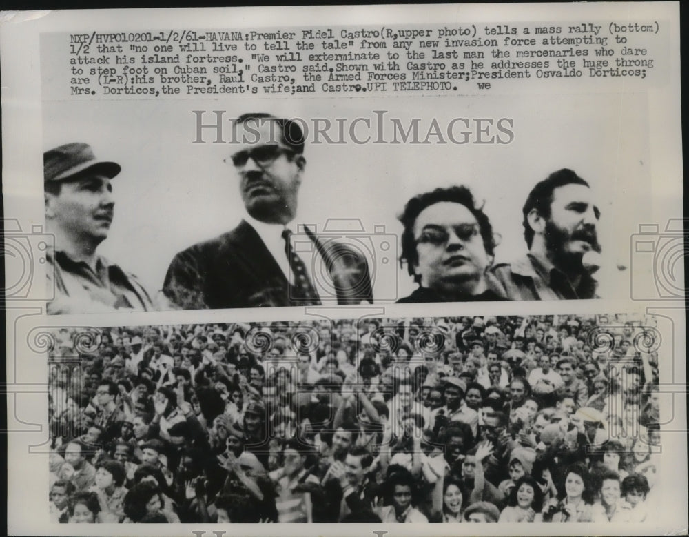 1961 Pres Photo Fidel Castro Tells Mass Rally That No One Will Live to Tell Tale
