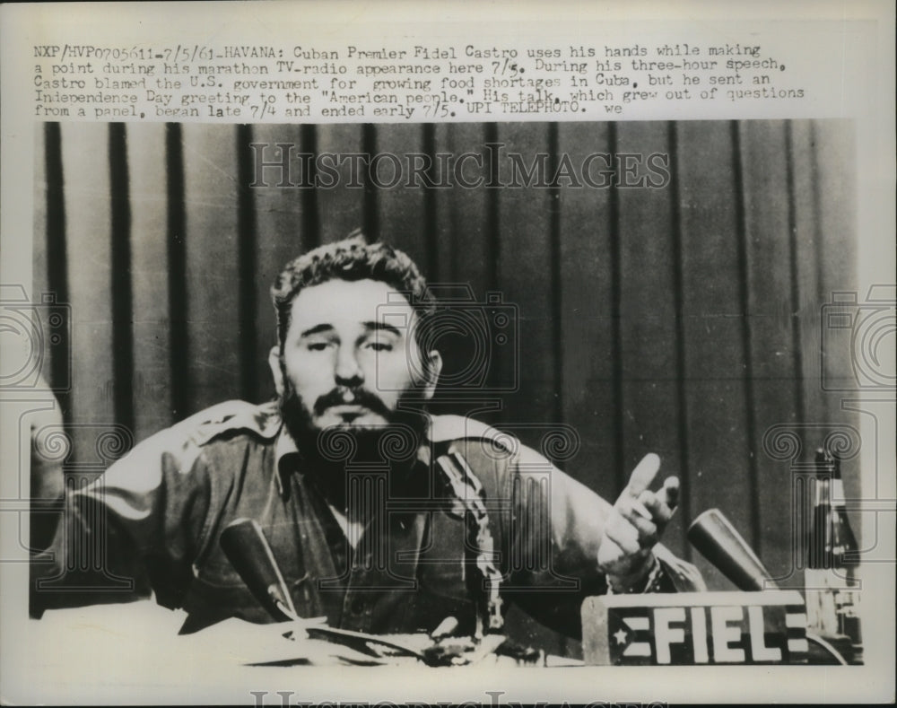 1961 Press Photo Castro Makes a Point During His Marathon TV-radio Appearance