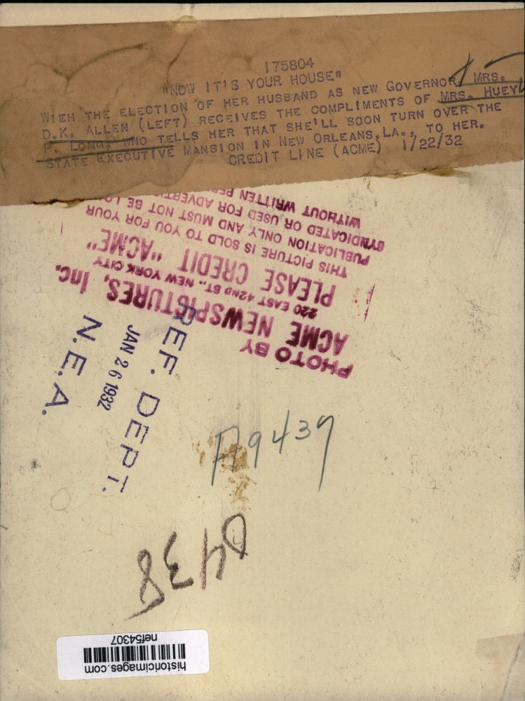 1932 Press Photo Mrs. O.K. Allen, Mrs. Huey P. Long, First Ladies of Lousiana