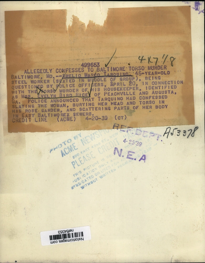 1939 Press Photo Amelio Marco Tarquino Being Questioned by Police Officers