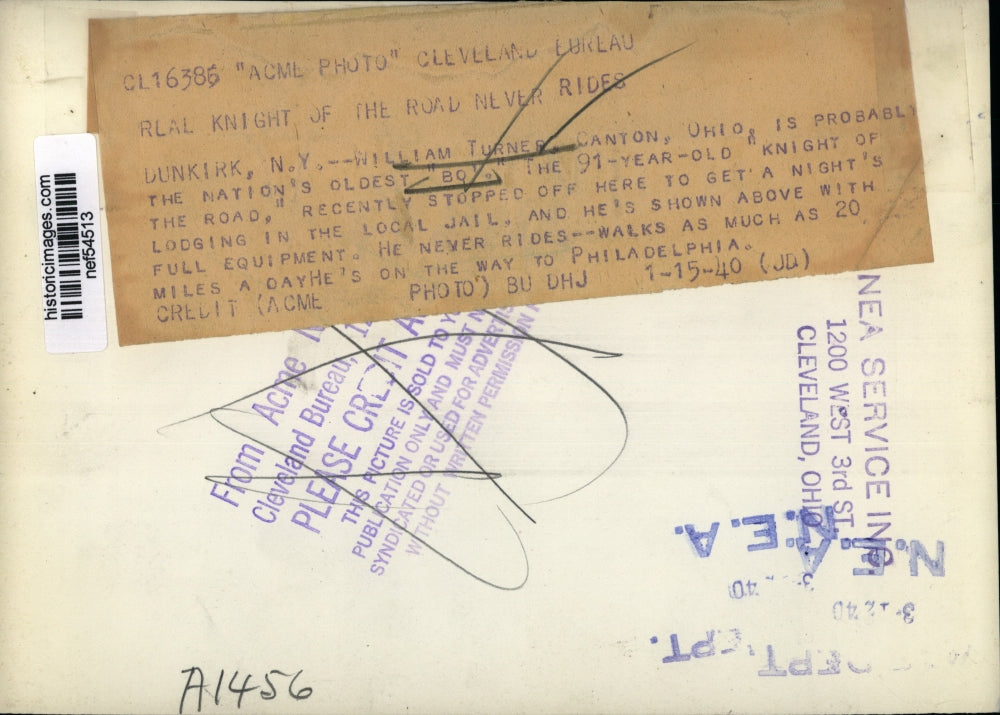 1940 Press Photo William Turner "Knight of the Road" of Canton, Ohio - nef54513