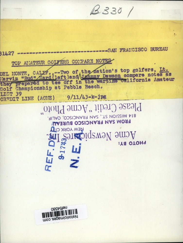 Load image into Gallery viewer, 1943 Press Photo Marvin "Bud" Ward &amp; Johnny Dawson Two of Nation's Top Golfers

