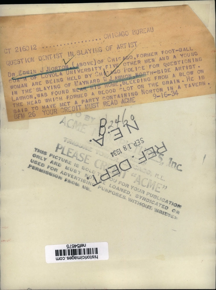 Load image into Gallery viewer, 1934 Pres Photo Dr Edwin J Norton Held For Questioning in Slaying Maynard Lawhon
