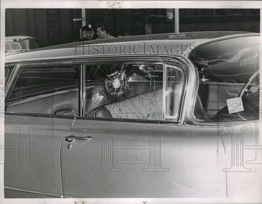 1963 Press Photo Door Shattered by Bullets After They Had Killed the Driver