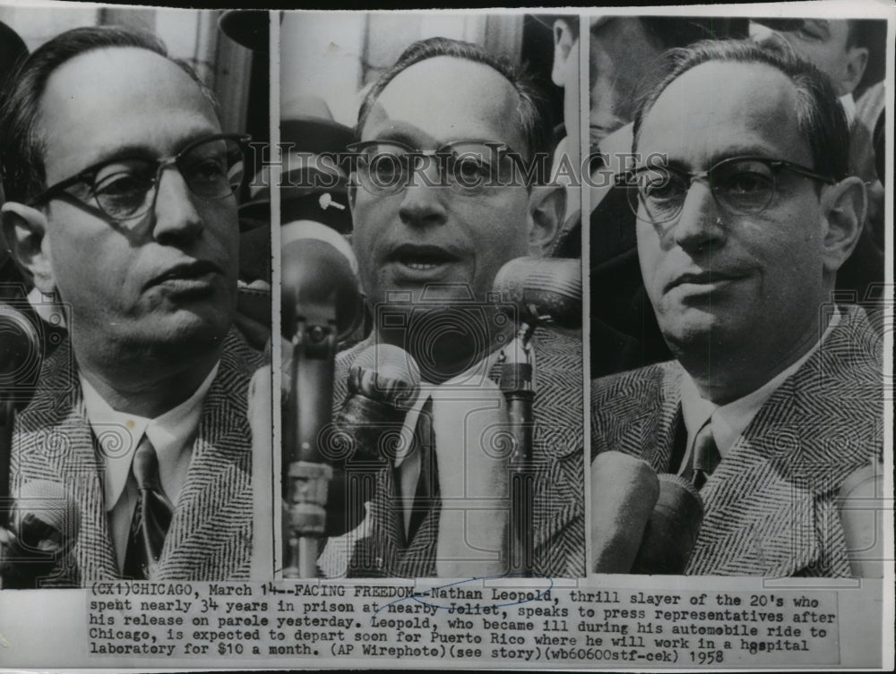 1958 Press Photo Murderer Nathan Leopold Interviewed After Prison Release