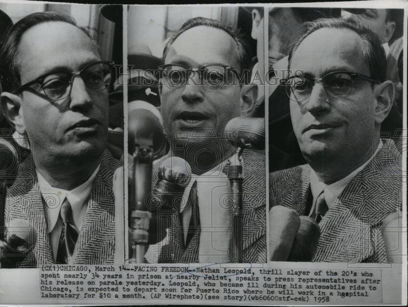 Load image into Gallery viewer, 1958 Press Photo Murderer Nathan Leopold Interviewed After Prison Release
