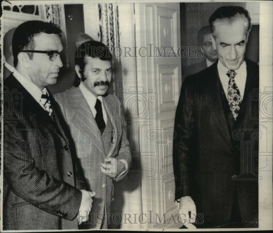 1975 Press Photo Shah of Iran with Sadam Hamadi and A.A. Bouteflika - nef55063