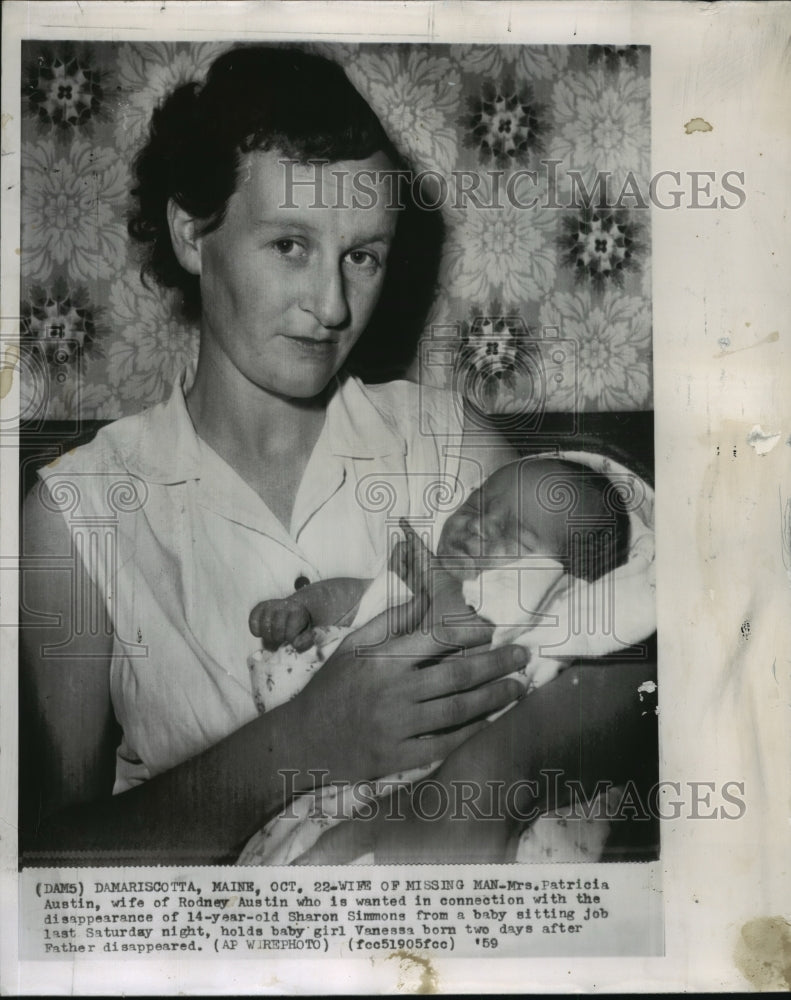 1959 Press Photo Mrs.Patricia Austin wanted in disappearance of Sharon Simmons