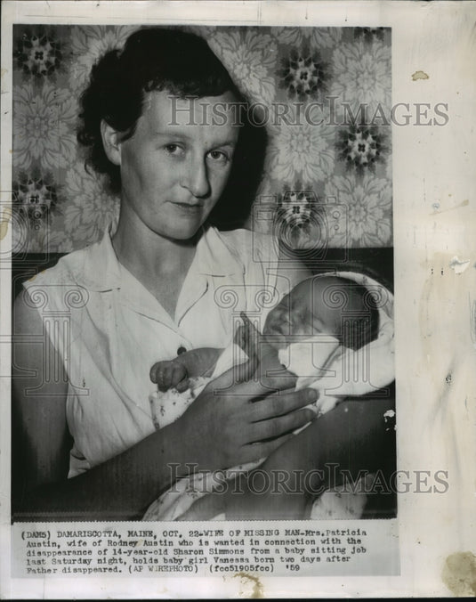 1959 Press Photo Mrs.Patricia Austin wanted in disappearance of Sharon Simmons