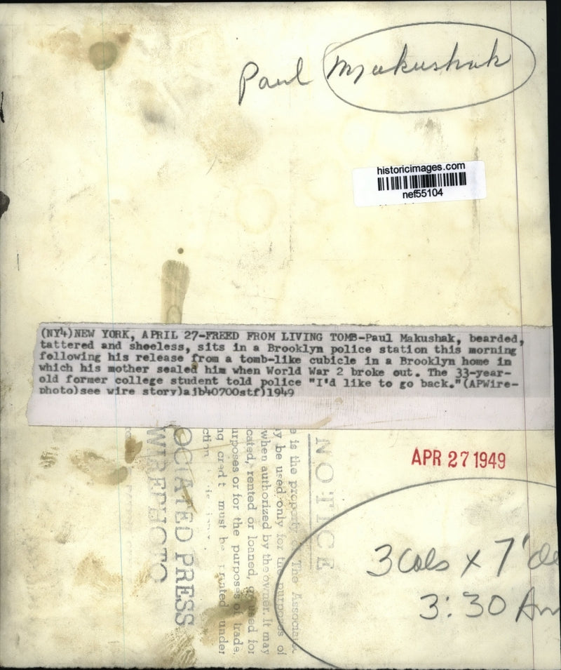 Load image into Gallery viewer, 1949 Press Photo Paul Mahushak freed from a Living tomb Cubicle in Brooklyn Home
