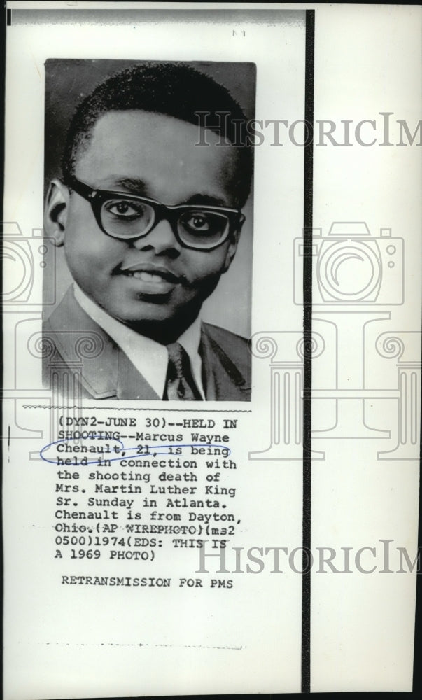 1969 Press Photo Marcus Wayne Chenault, Murdered Alberta King in Atlanta