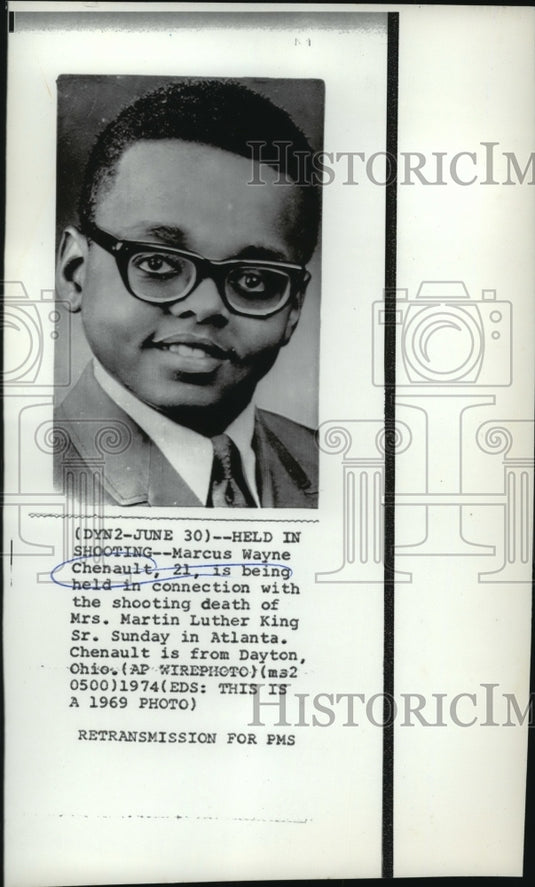 1969 Press Photo Marcus Wayne Chenault, Murdered Alberta King in Atlanta