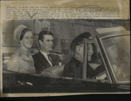 1960 Press Photo Princess Margrethe, Count Henri de Monpezat in Car, Copenhagen