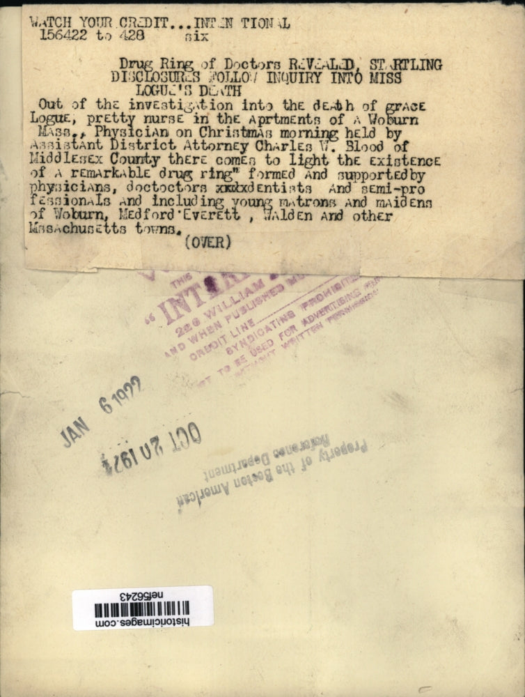 Load image into Gallery viewer, 1921 Press Photo Grace Logue, death linked to drug ring of doctors - nef56243
