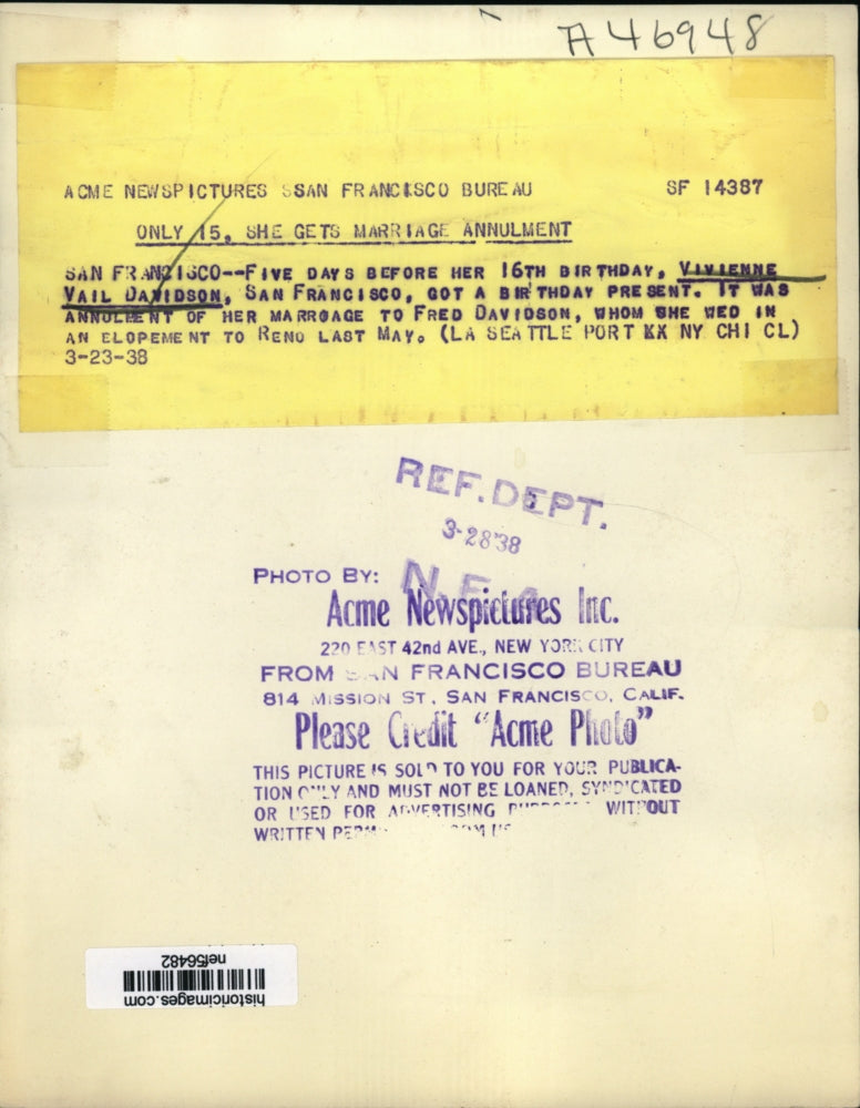 1938 Press Photo Vivienne Vail Davidson gets an annulment at 15 - nef56482