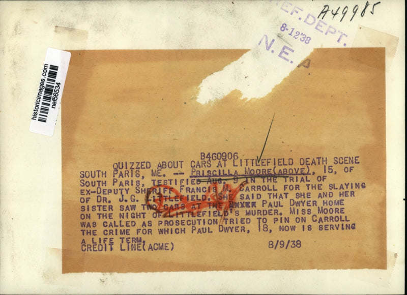 Load image into Gallery viewer, 1938 Press Photo Priscilla Moore at Francis M. Carroll Trial, South Paris, Maine
